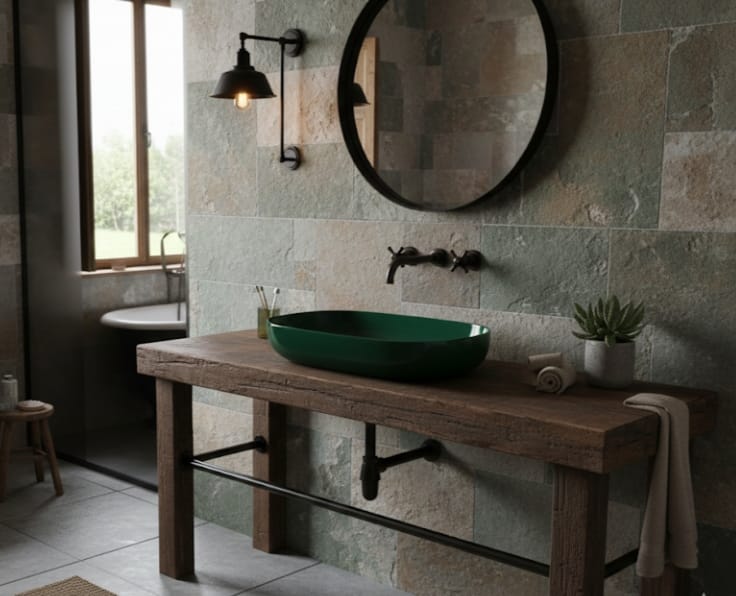 Rectlight Tezgah Üstü Banyo Lavabosu Moss Green 6005