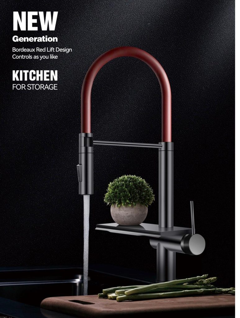 New Waterfall Şelale Tarzı Mutfak Bataryası Brushed Grey/Matte Red Pipe C8736-U